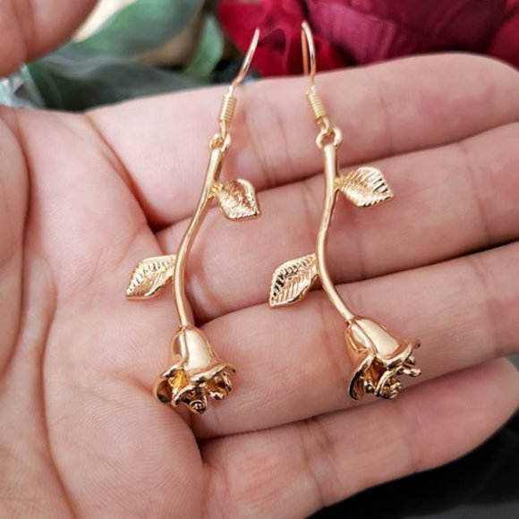 Elegant Dangle Long Stem Roses Dipped In Gold NEW! - Picture 3 of 7